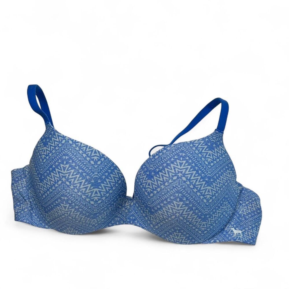 Pink Victoria’s Secret push up blue bra 36c